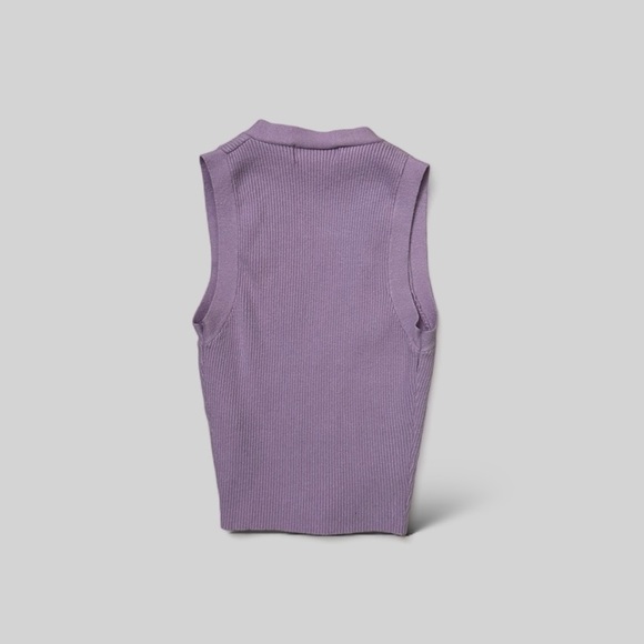 Purple Ribbed Button Up Crop Top - Picture 2 of 2